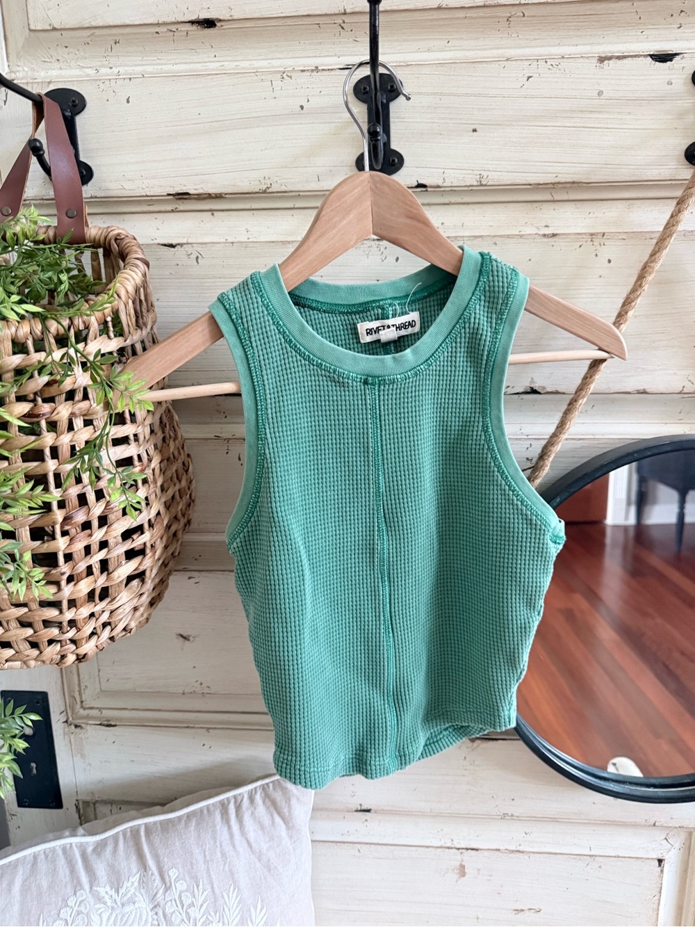 River + Thread green Waffle Knit Tank